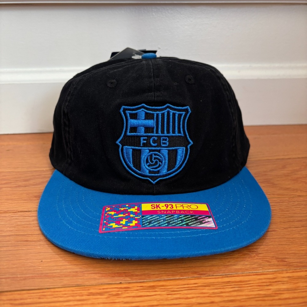 NEW Fan Ink Adult FC Barcelona Wander‎ Black Adjustable Hat Snapback Black/Blue